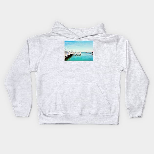 Charter Fishing Boats At The Dock Kids Hoodie by Rosemarie Guieb Designs